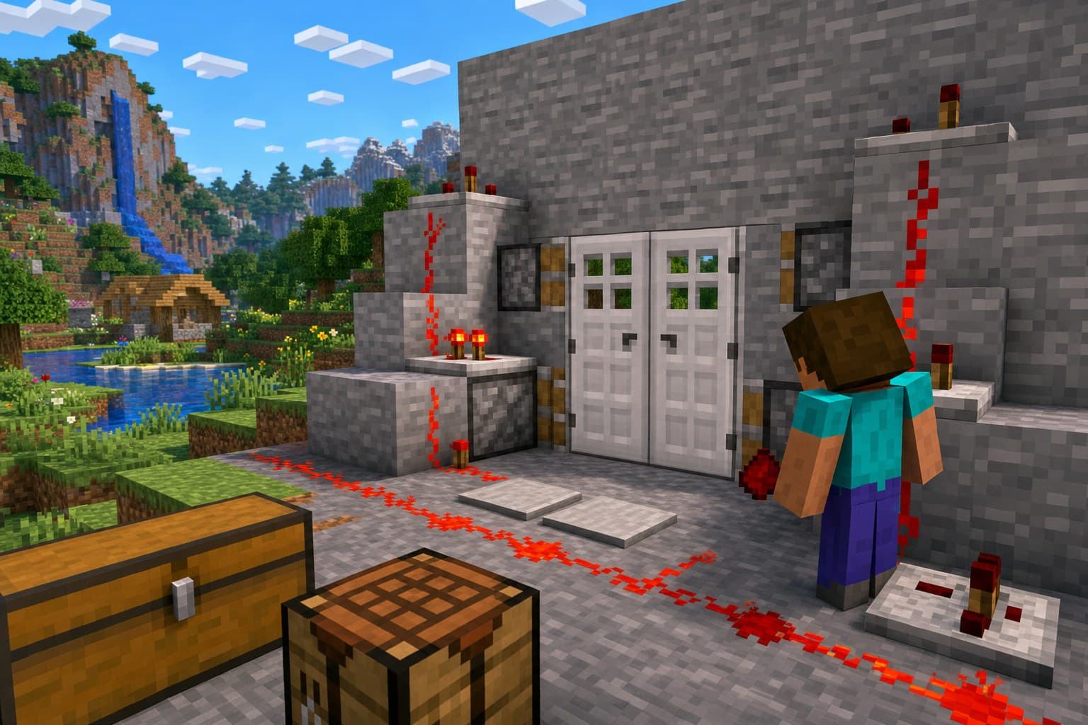 Screenshot showing build a redstone door in minecraft in Minecraft